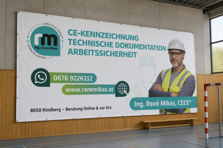 Werbebanner von Ing. Rene Mikas in einer Sporthalle